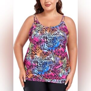 Ocean Blues Women's Plus Size Tankini Top Only Loose Fit Blouson Tankini